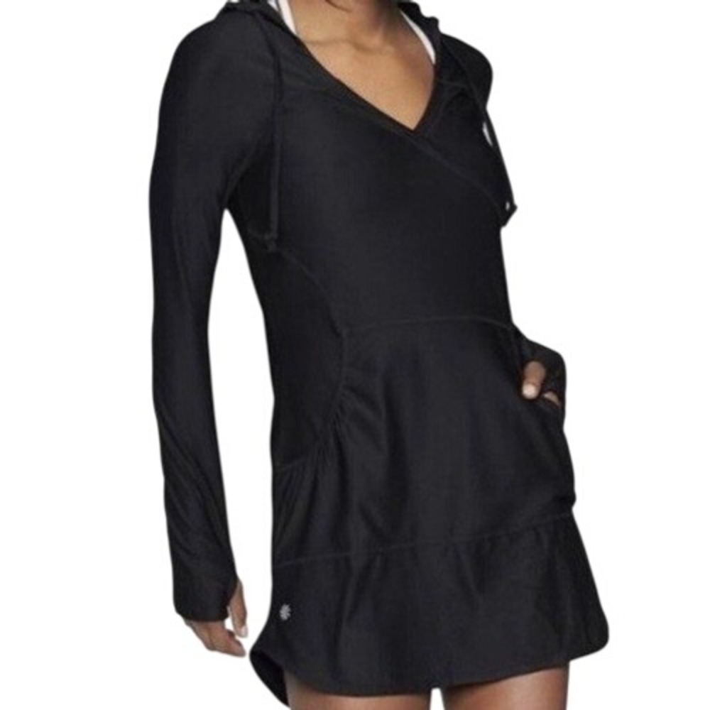 Athleta Wick It Wader Mesh Knit Hooded Swim Coverup Charcoal Gray Size Small